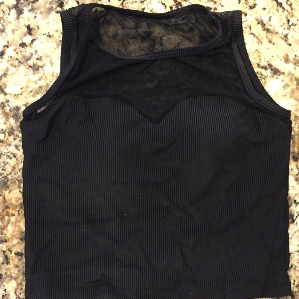 Kortni Jeane Ribbed Netted Sweetheart Top in black